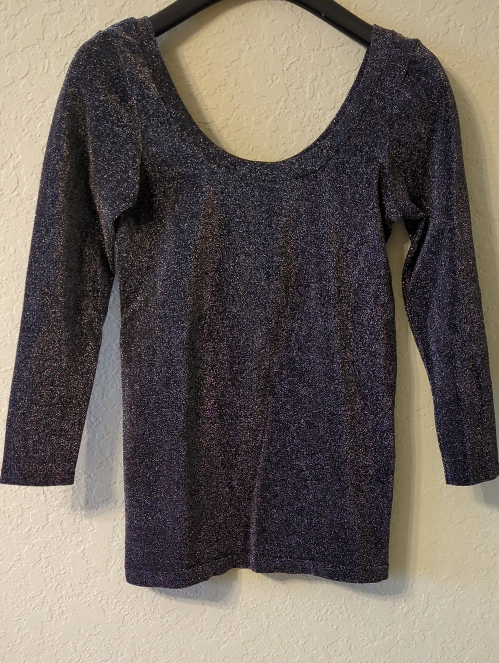 Metallic Scoop Neck 3/4 Sleeve Top - Midnight Sparkle